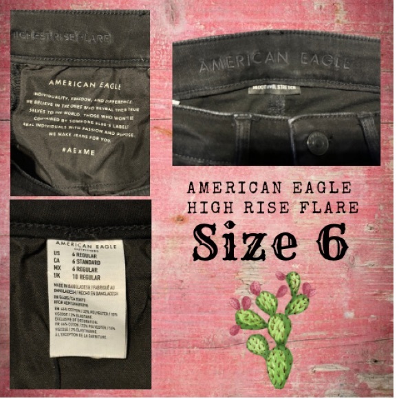 American Eagle High Rise Flare Black Button Fly Jeans Size 6 Regular - Picture 4 of 5